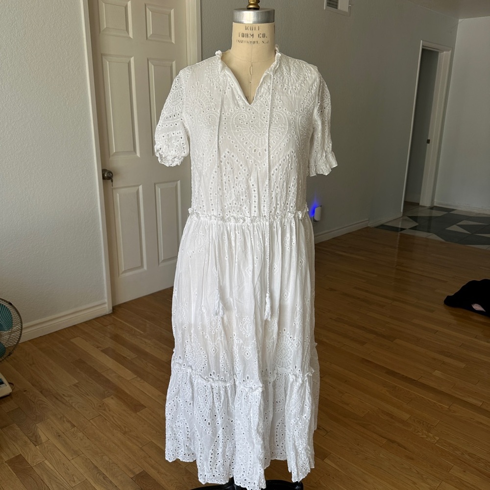 Elegant White Eyelet Dress